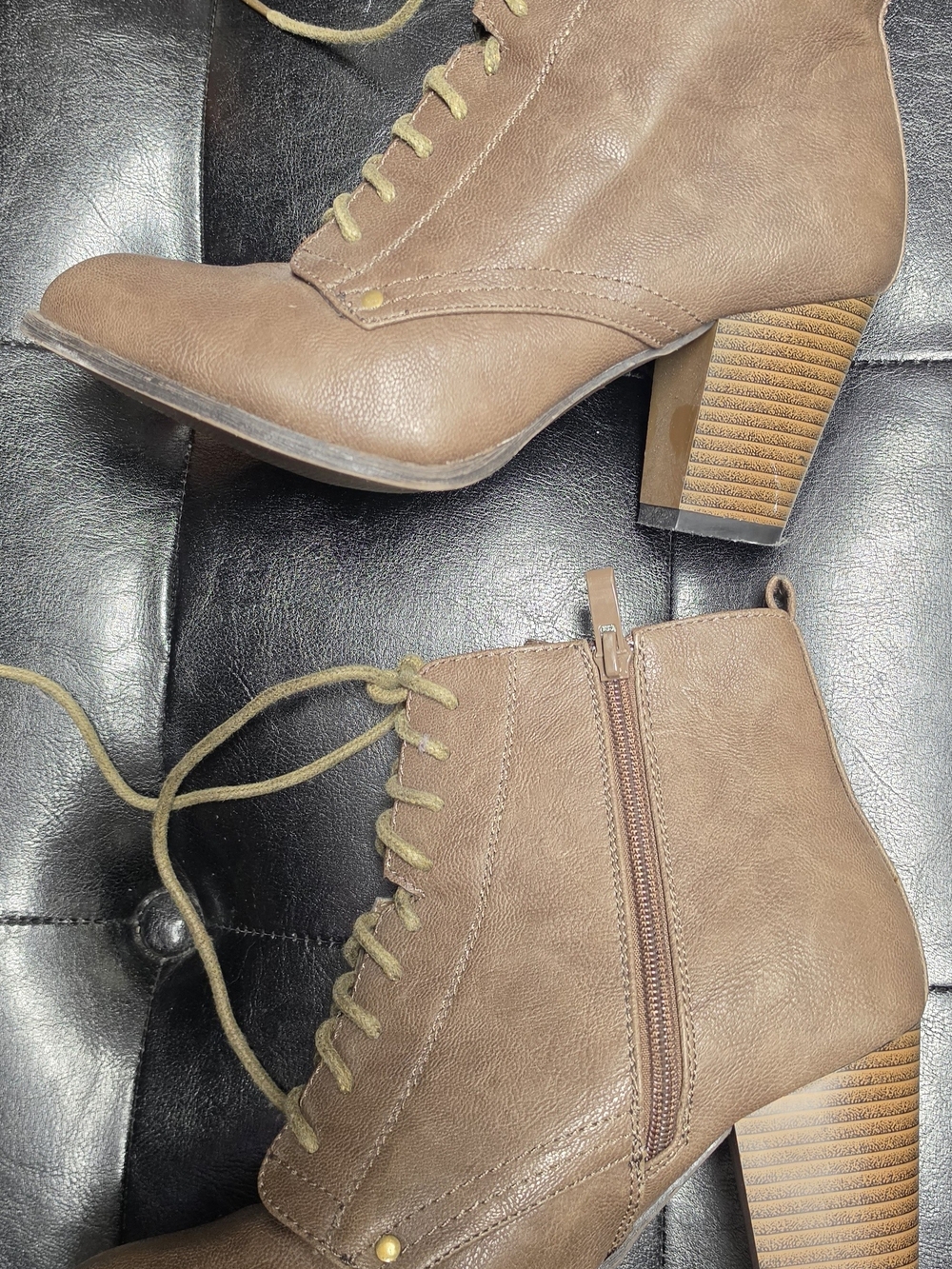 TOP Moda Taupe Lace-Up Block Heel Ankle Boots